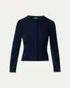Akris Punto Ribbed Wool Cardigan With Contrast Piping In Navy-sea Green