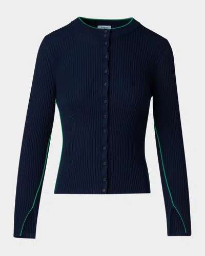 AKRIS PUNTO RIBBED WOOL CARDIGAN WITH CONTRAST PIPING