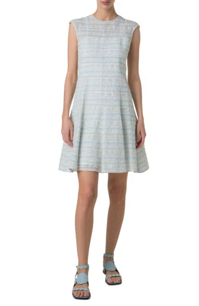 Akris Punto Tweed Fit-flare Mini Dress In Ice Blue-cream
