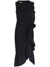 Akris Punto Signature Jersey Midi Dress With Asymmetrical Ruffle Detail In Black