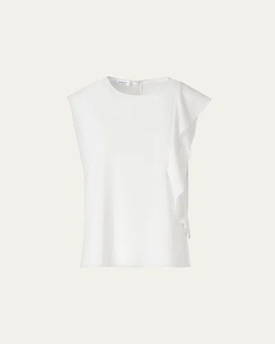 Akris Punto Ruffle Lasercut Crepe Sleeveless Blouse In White