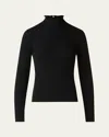 Akris Punto Ruffle Mock-neck Long-sleeve Rib Sweater In Black