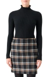 Akris Punto Ruffle Mock Neck Rib Wool Sweater In Black