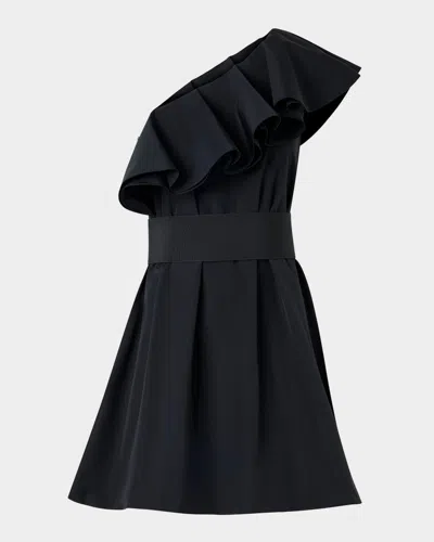 Akris Punto Ruffle One-shoulder Taffeta Cocktail Dress In Black