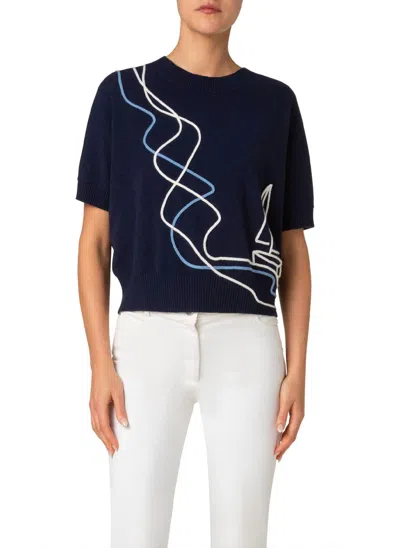 Akris Punto Sailboat Cashwool Knit Sweater In Navy