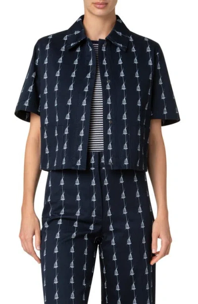 Akris Punto Sailboat Pinstripe Short Sleeve Crop Jacket In Navy