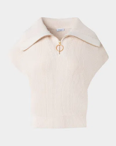 Akris Punto Sailor-collar Cap-sleeve Zip Knit Sweater In Cashew