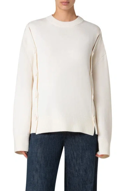 Akris Punto Sailor Convertible Sleeve Virgin Wool Rib Sweater In Cream