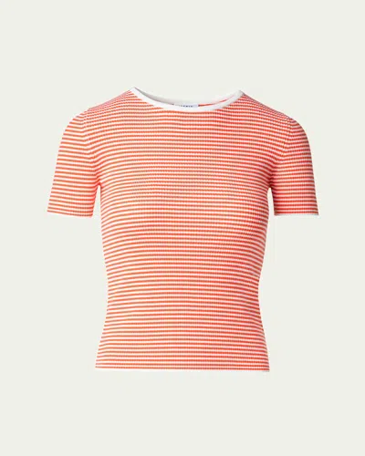 Akris Punto Sailor Stripe Ribbed Wool T-shirt In Cream-orange