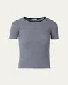 Akris Punto Sailor Stripe Ribbed Wool T-shirt In Navy-cream