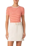 Akris Punto Sailor Stripe Short Sleeve Virgin Wool Rib Sweater In Cream-orange