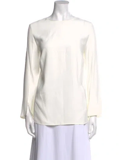 Pre-owned Akris Punto Scoop Neck Long Sleeve Blouse In White