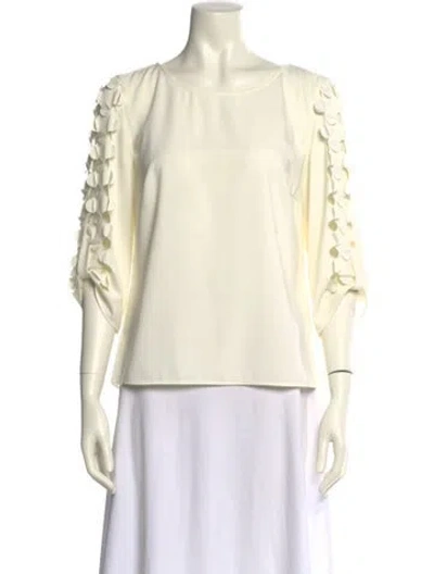 Pre-owned Akris Punto Scoop Neck Three-quarter Sleeve Blouse In Neutral