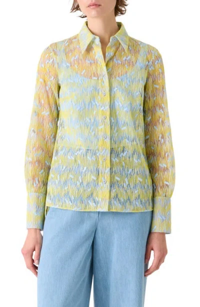 Akris Punto Scribble Embroidered Sheer Tulle Button-up Shirt In Yellow