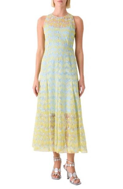 Akris Punto Scribble Embroidered Sheer Tulle Fit & Flare Midi Dress In Yellow