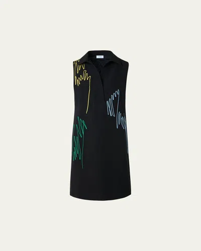 Akris Punto Scribble Embroidered Sleeveless Polo Dress In Black
