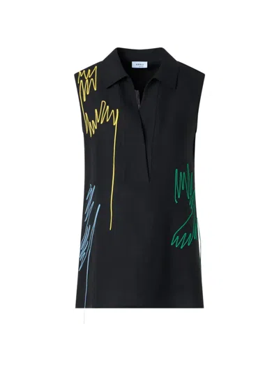 Akris Punto Scribble Embroidered Sleeveless Polo Dress In Black