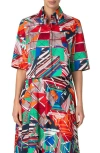 Akris Punto Sea Clipper Print Boxy Cotton Satin Blouse In Multicolor