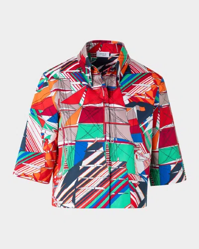 Akris Punto Sea Clipper Print Boxy Cotton Satin Blouse In Multicolor