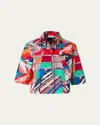 Akris Punto Sea Clipper Print Boxy Cotton Satin Blouse In Multicolor
