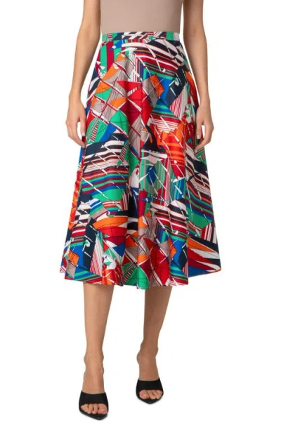 AKRIS PUNTO AKRIS PUNTO SEA CLIPPER PRINT COTTON SATIN MIDI SKIRT
