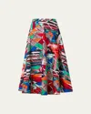 Akris Punto Sea Clipper Print Flared Midi Skirt In Multicolor