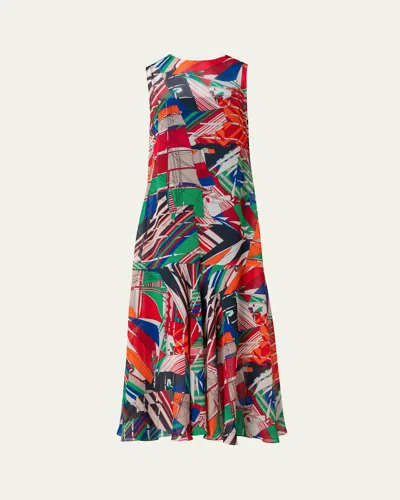 Akris Punto Sea Clipper Print Midi Georgette Dress In Multicolor