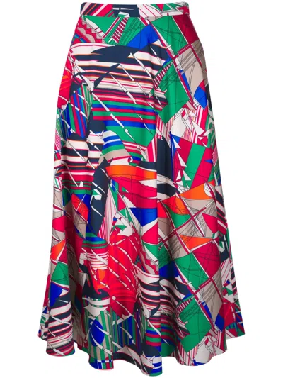 AKRIS PUNTO SEA CLIPPER-PRINT MIDI SKIRT
