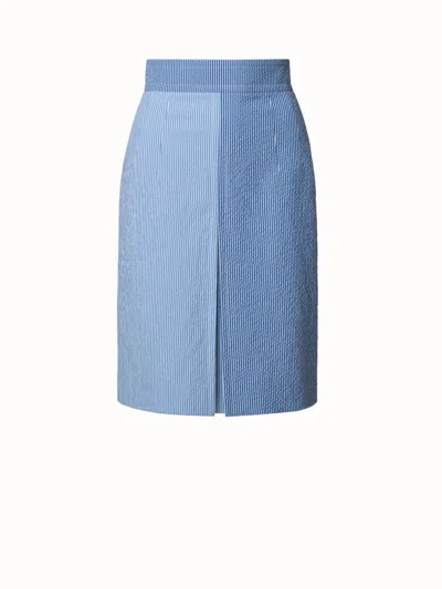Akris Punto Seersucker Colorblock A-line Skirt In Medium Denim/cream/multi In Blue