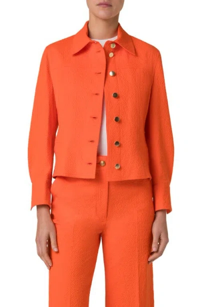 Akris Punto Seersucker Crop Jacket In Orange