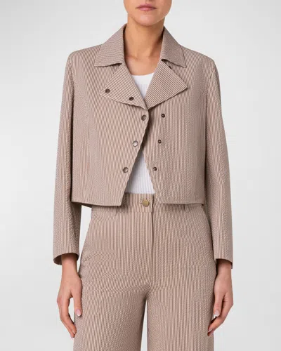 Akris Punto Seersucker Crop Moto Jacket In Gray