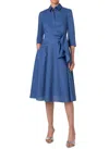 Akris Punto Sash Detail Cotton Seersucker Shirtdress In Blue