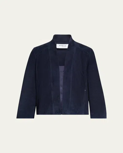 Akris Punto Shawl Collar Suede Boxy Jacket In Blue