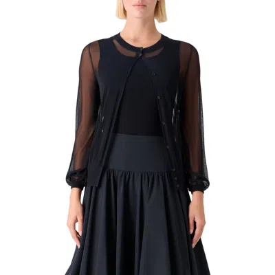 Akris Punto Sheer Bishop Sleeve Cardigan In Black