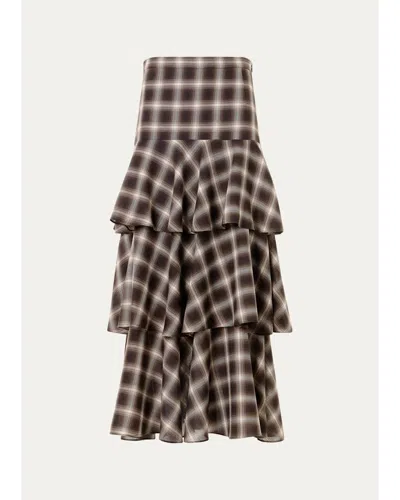 Akris Punto Shelley Plaid Techno Wool-blend Midi Skirt In Espresso