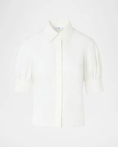 Akris Punto Short Puff-sleeve Cotton Poplin Shirt In White