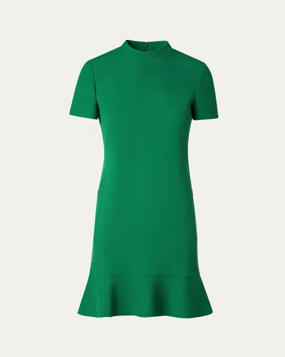 Akris Punto Short Ruffle Hem Wool Tricotine Dress In Sea Green