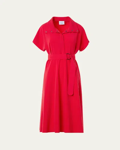 Akris Punto Short-sleeve Belted Snap-slit Midi Shirtdress In Multi