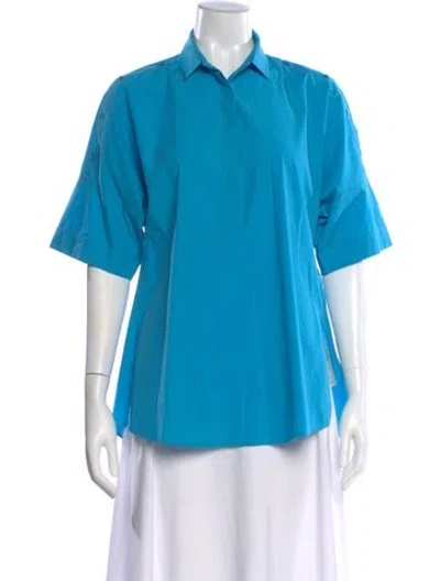 Pre-owned Akris Punto Short Sleeve Button-up Top In Blue