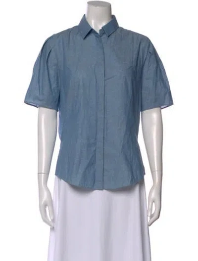 Pre-owned Akris Punto Short Sleeve Button-up Top In Blue