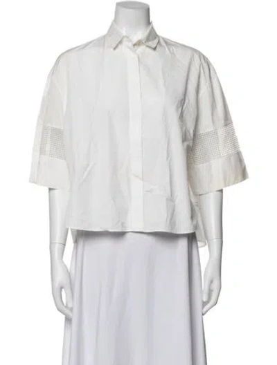 Pre-owned Akris Punto Short Sleeve Button-up Top In White