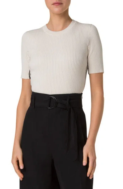 Akris Punto Short Sleeve Cotton Rib Sweater In Cashew-black