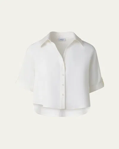 Akris Punto Short-sleeve High-low Button-down Blouse In Cream