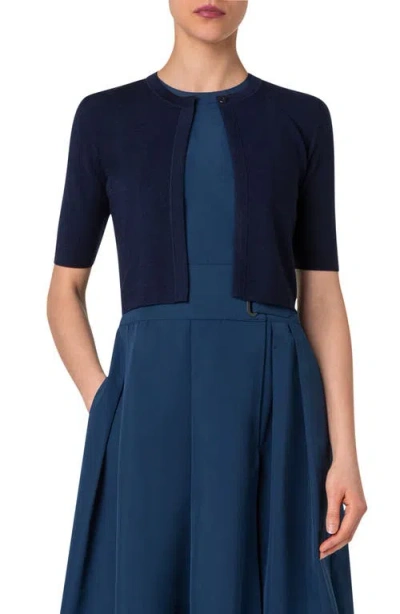 Akris Punto Short Sleeve Merino Wool Crop Cardigan In Ink