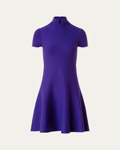 Akris Punto Short-sleeve Milano Knit Fit-and-flare Mini Dress In Blue
