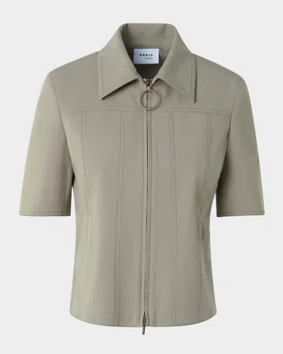 Akris Punto Short-sleeve Paneled Zip Shirt In Gray