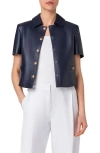 AKRIS PUNTO AKRIS PUNTO SHORT SLEEVE PERFORATED LAMBSKIN LEATHER CROP JACKET