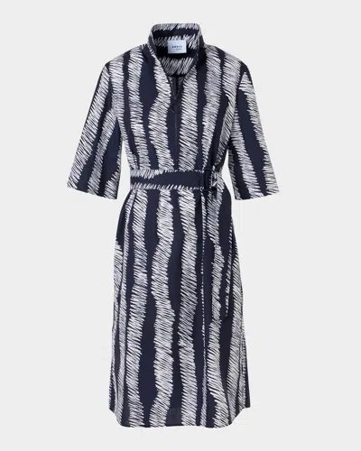 Akris Punto Short-sleeve Scribble Cotton Poplin Belted Shirtdress In Multi