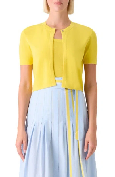 Akris Punto Short Sleeve Virgin Merino Wool Crop Cardigan In Yellow