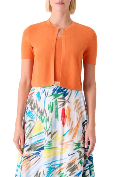 Akris Punto Short Sleeve Virgin Merino Wool Crop Cardigan In Multi